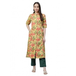 Generic Women's Cotton Printed Flex Kurti (Yellow, Cotton)