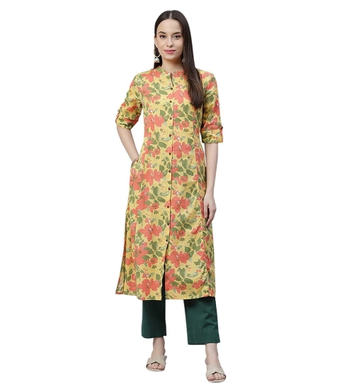 Generic Women's Cotton Printed Flex Kurti (Yellow, Cotton)
