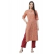 Generic Women's Cotton Printed Straight Kurti (Peach, Cotton)