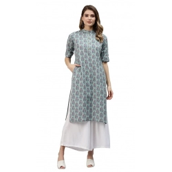 Generic Women's Cotton Printed Straight Kurti (Blue, Cotton)