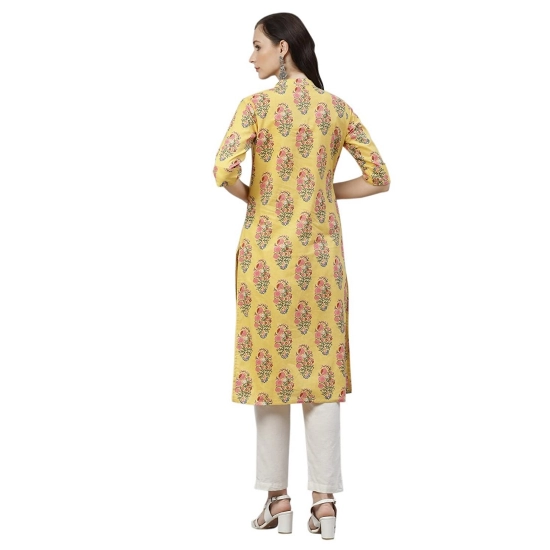 Generic Women's Cotton Printed Straight Kurti (Yellow, Cotton)