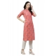Generic Women's Cotton Printed Straight Kurti (Peach, Cotton)