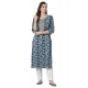 Generic Women's Cotton Printed Straight Kurti (Blue, Cotton)