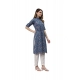Generic Women's Cotton Printed Straight Kurti (Blue, Cotton)