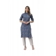 Generic Women's Cotton Printed Straight Kurti (Blue, Cotton)