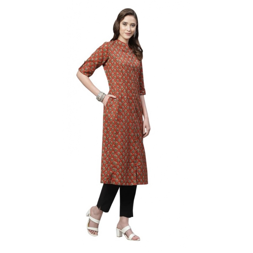 Generic Women's Cotton Printed Flex Kurti (Maroon, Cotton)