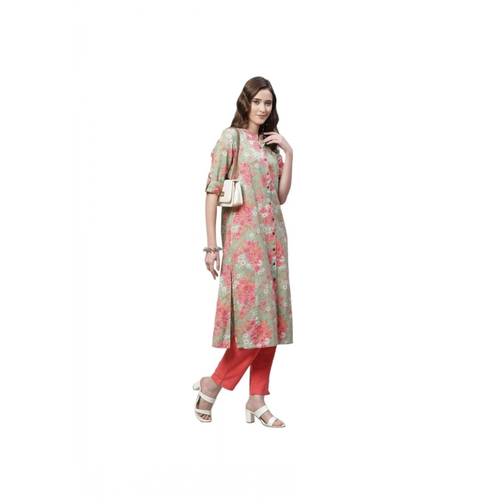Generic Women's Cotton Printed Flex Kurti (Mint Green, Cotton)