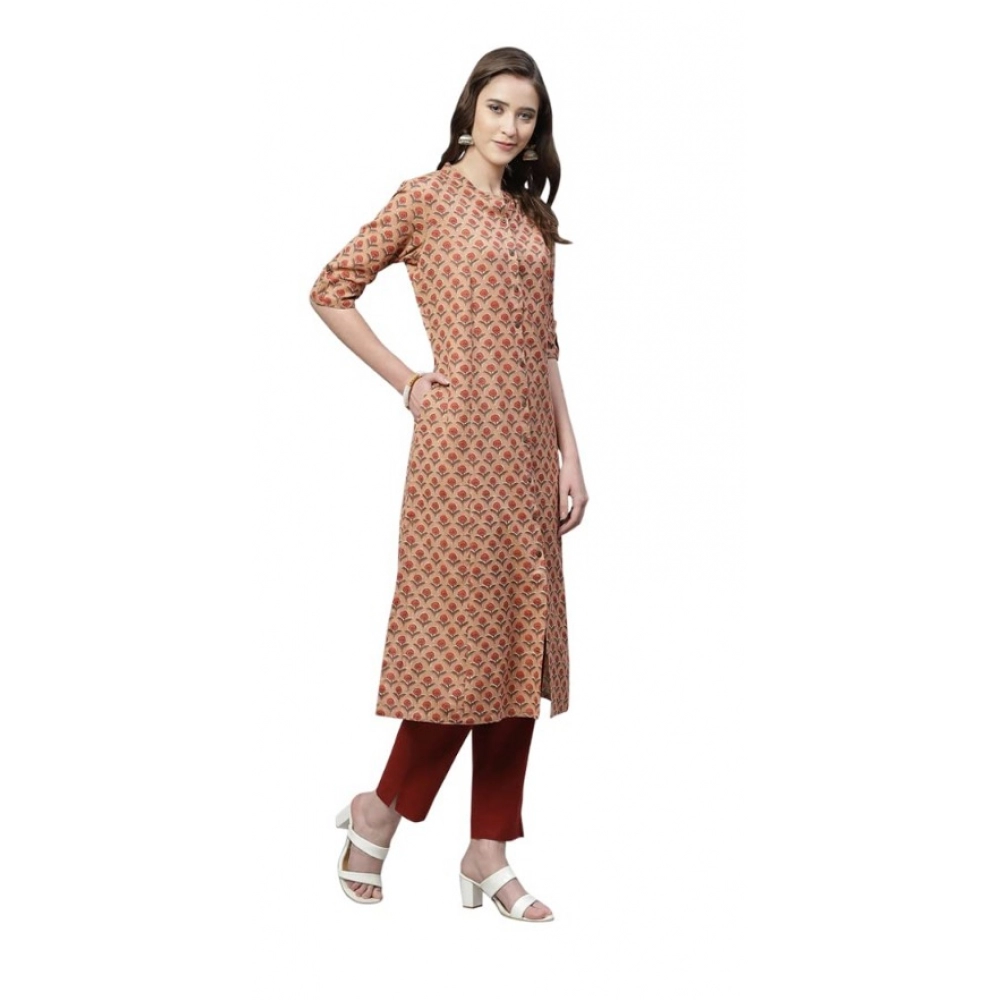Generic Women's Cotton Printed Flex Kurti (Peach, Cotton)
