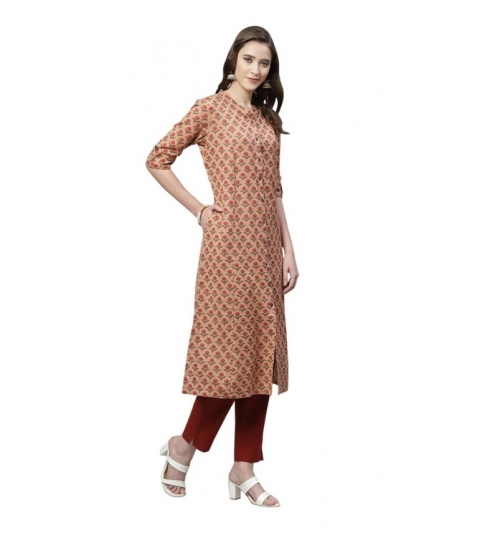 Generic Women's Cotton Printed Flex Kurti (Peach, Cotton)