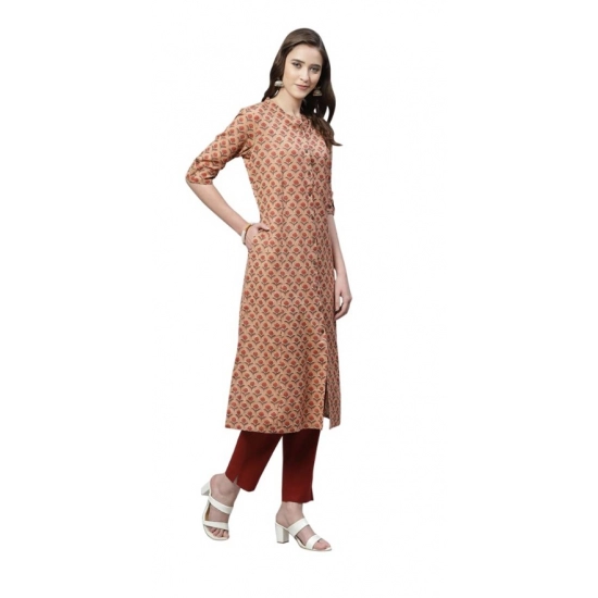 Generic Women's Cotton Printed Flex Kurti (Peach, Cotton)
