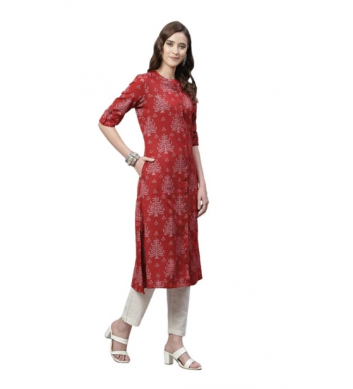 Generic Women's Cotton Printed Flex Kurti (Maroon, Cotton)