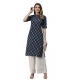 Generic Women's Cotton Printed Straight Fit Kurti (Navy Blue, Cotton)