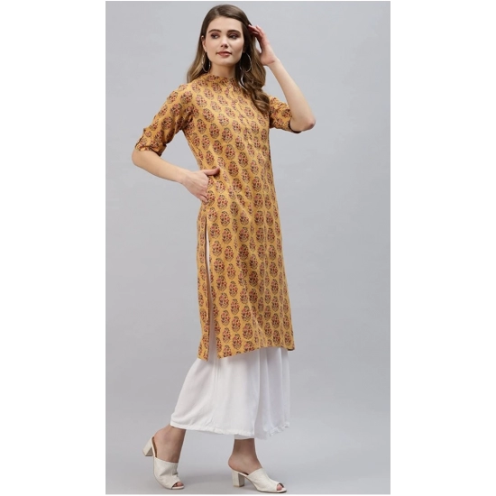 Generic Women's Pure Cotton Printed Straight Kurti (Mustard, Pure Cotton)