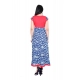 Generic Women's Cotton Printed Long Kurti (Blue, Red, Cotton)