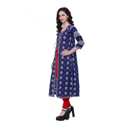 Generic Women's Cotton Printed Long Kurti (Blue, Red, Cotton) Generic Women's Cotton Printed Long Kurti (Blue, Red, Cotton)