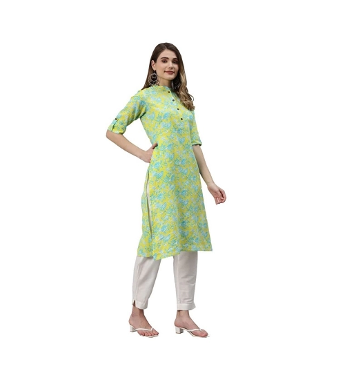 Generic Women's Cotton Printed Straight Kurti (Yellow, Green, Cotton)