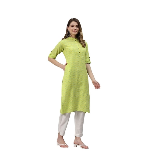 Generic Women's Cotton Printed Straight Kurti (Yellow, Green, Cotton)