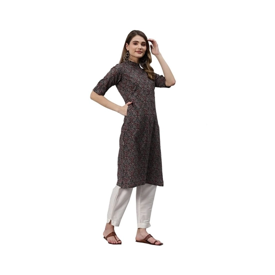 Generic Women's Cotton Printed Straight Kurti (Black, Cotton)