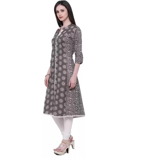 Generic Women's Cotton Printed A Line Kurti  (Brown, Cotton)