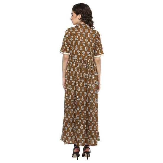Generic Women's Cotton Printed Front Slit Kurti (Brown, Cotton)