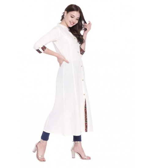 Generic Women's Khadi Printed A Line Kurti  (Off White, Khadi)