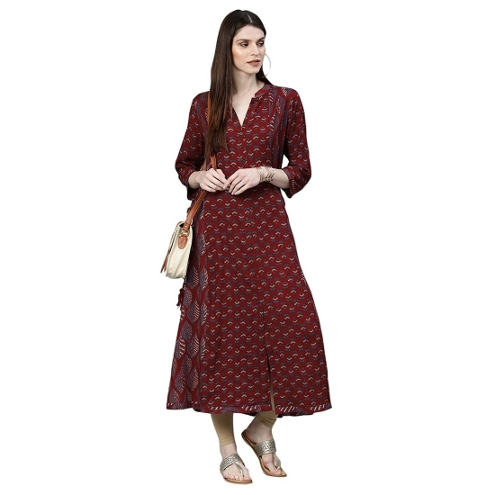 Generic Women's Rayon Printed Regular Kurti (Maroon, Rayon)