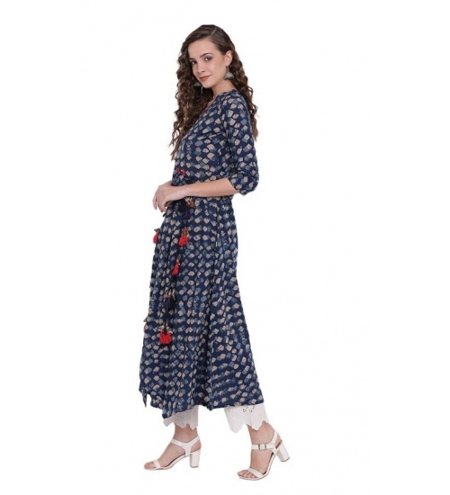 Generic Women's Cotton Printed Regular Kurti (Navy Blue, Cotton)