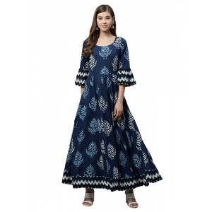 Generic Women's Cotton  Printed Regular Kurti (Blue, Cotton )