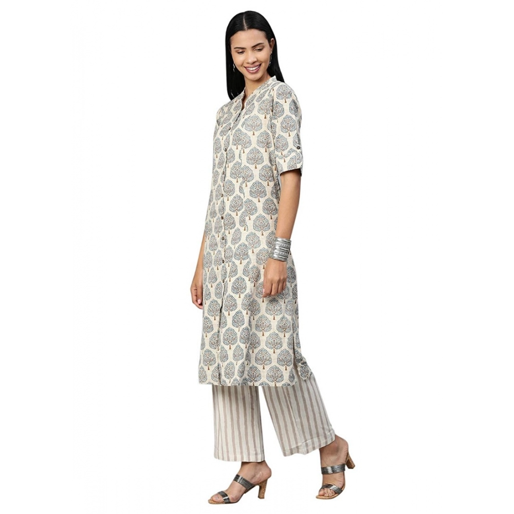 Generic Women's Khadi Printed Regular Kurti (Off White, Cream, Khadi)