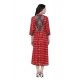 Generic Women's Cotton Patch A Line Long Kurti (Red, Cotton)