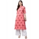 Generic Women's Cotton Printed A Line Kurti (Peach, Cotton)