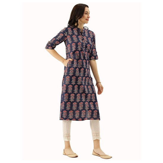 Generic Women's Cotton Printed Straight Kurti (Blue, Cotton)