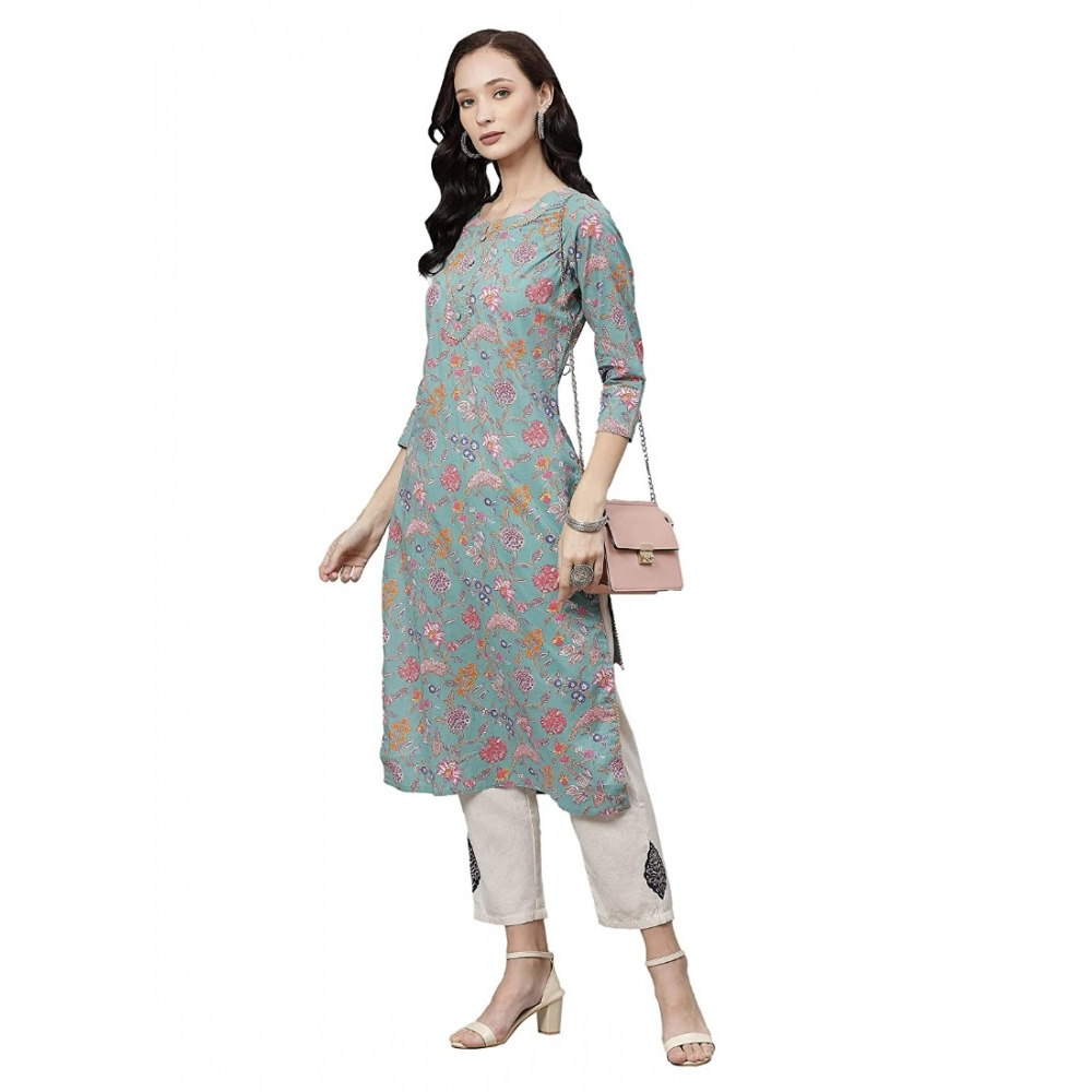 Generic Women's Cotton Printed Straight Kurti (Multicolor, Cotton)