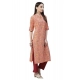 Generic Women's Cotton Printed Straight Kurti (Peach, Cotton)