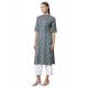 Generic Women's Cotton Printed Straight Kurti (Blue, Cotton)