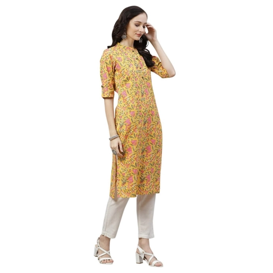 Generic Women's Cotton Printed Straight Kurti (Yellow, Cotton)