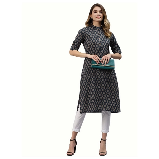 Generic Women's Cotton Printed Straight Fit Kurti (Blue, Cotton)
