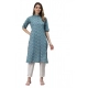Generic Women's Cotton Printed Straight Kurti (Sea Green, Cotton)