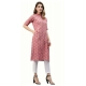 Generic Women's Cotton Printed Straight Fit Kurti (Pink, Cotton)
