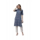 Generic Women's Cotton Printed Straight Kurti (Blue, Cotton)