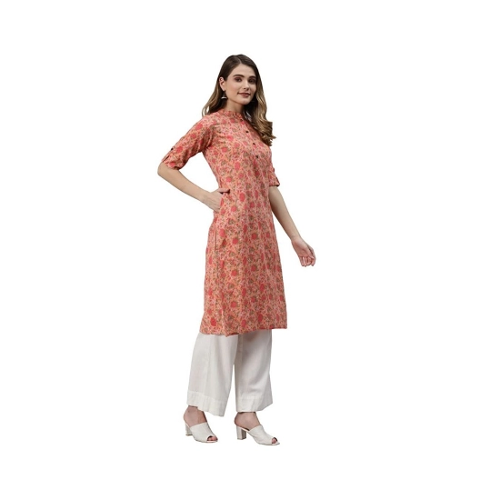 Generic Women's Pure Cotton Printed Straight Kurti (Peach, Pure Cotton)