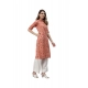 Generic Women's Pure Cotton Printed Straight Kurti (Peach, Pure Cotton)