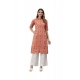 Generic Women's Pure Cotton Printed Straight Kurti (Peach, Pure Cotton)