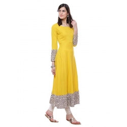 Generic Women's Rayon Printed Solid Anarkali Kurti (Yellow, Rayon) Generic Women's Rayon Printed Solid Anarkali Kurti (Yellow, Rayon)