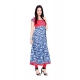 Generic Women's Cotton Printed Long Kurti (Blue, Red, Cotton)
