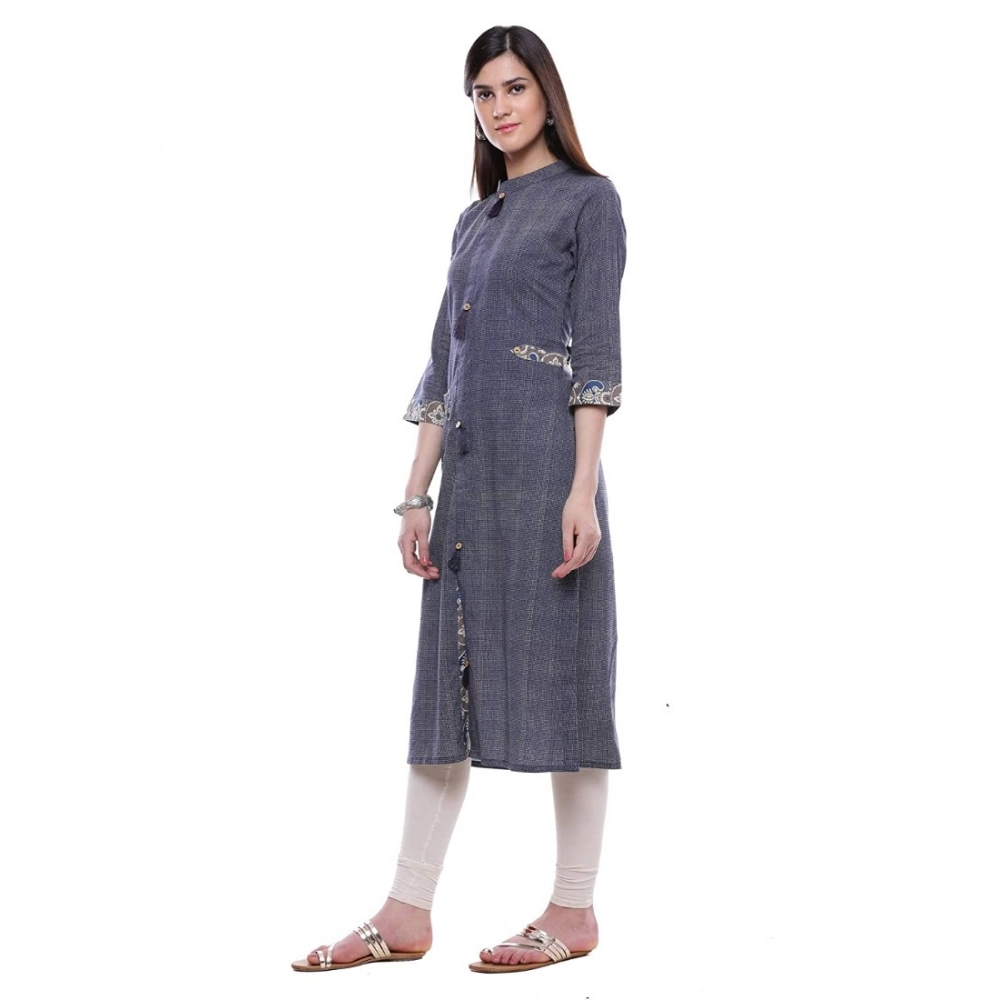Generic Women's Cotton Printed Straight Kurti (Grey, Cotton)