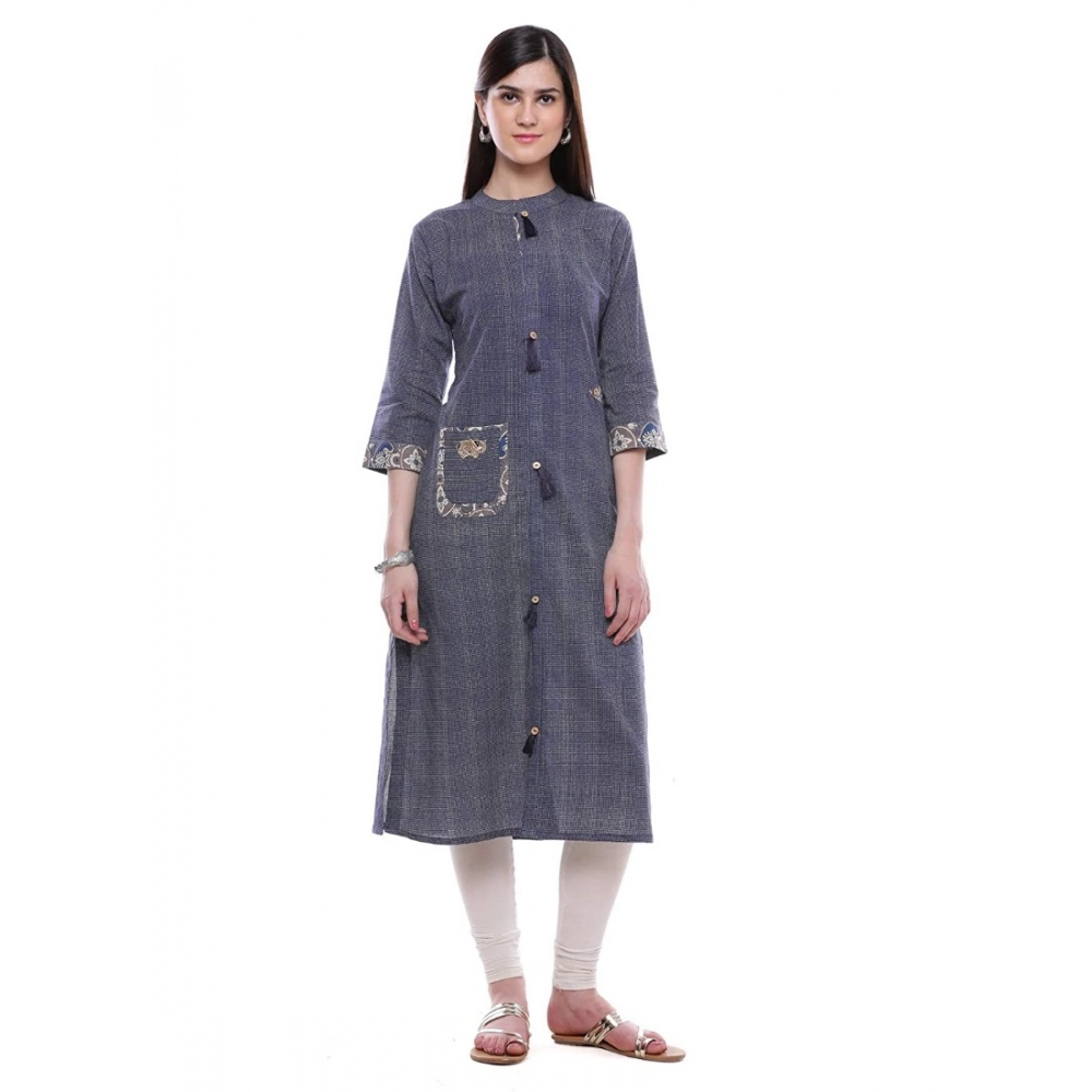 Generic Women's Cotton Printed Straight Kurti (Grey, Cotton)