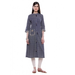 Generic Women's Cotton Printed Straight Kurti (Grey, Cotton)