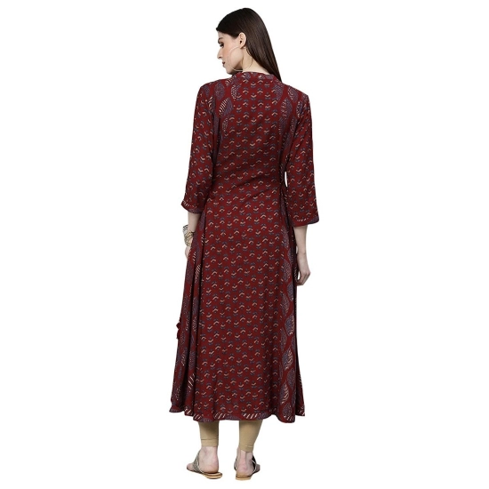 Generic Women's Rayon Printed Regular Kurti (Maroon, Rayon)