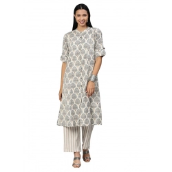 Generic Women's Khadi Printed Regular Kurti (Off White, Cream, Khadi)